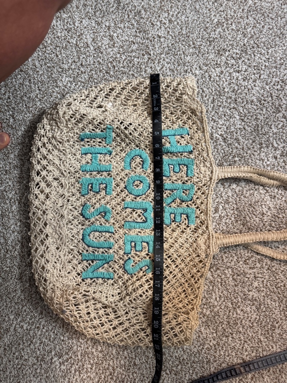 Here Comes The Sun Straw Tote - Turquoise Lettering - Picture 3 of 5